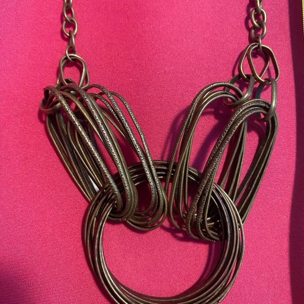Grunge Metal Bronze tone Chain Link Necklace with Earrings